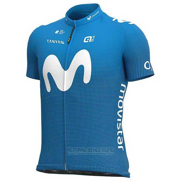 2021 Fahrradbekleidung Movistar Blau Trikot Kurzarm und Tragerhose